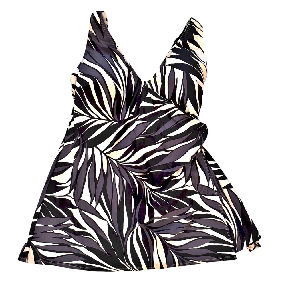 Anne Cole Palm Chic Surplice Twist Skirt Swim Dress Size 18W One Piece Swimsuit